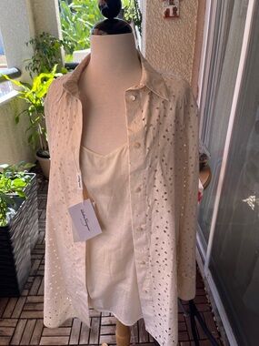 Salvatore Ferragamo Cream Eyelet Button-Up Blouse with Cream Cami